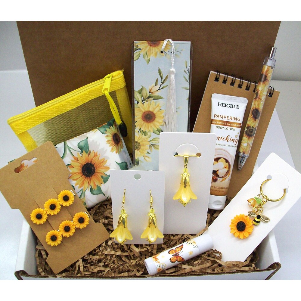 Sunflowers Jewelry Set Gift Basket, Sweet 16 Birthday, Artisan Crafted Floral Gi